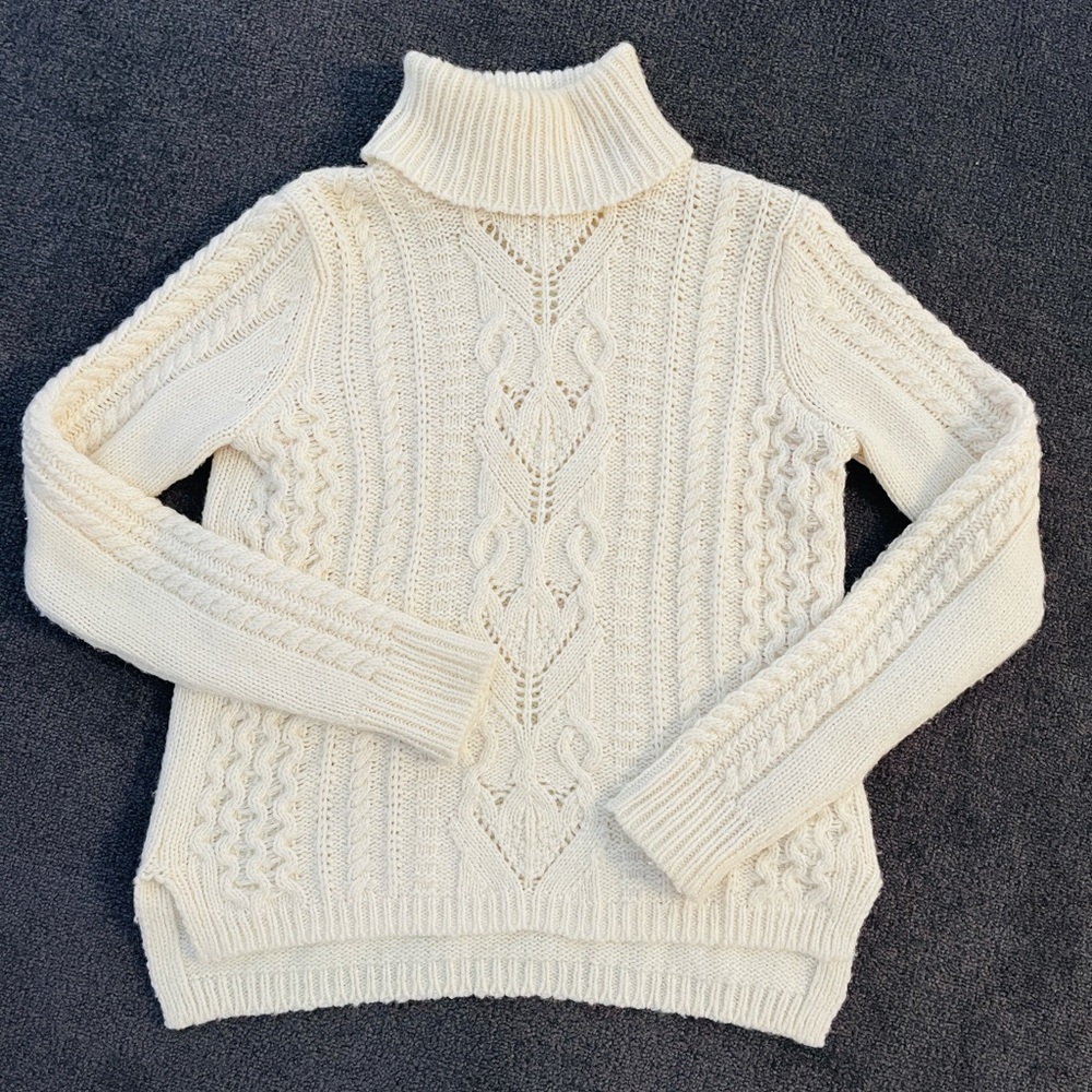 ❤️ JOIE WOOL ALPACA PULLOVER TURTLENECK CABLE KNIT FISHERMAN SWEATER HIGH NECK